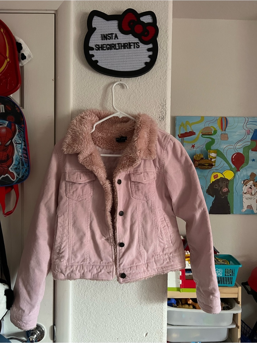Y2K pink corduroy fur jacket